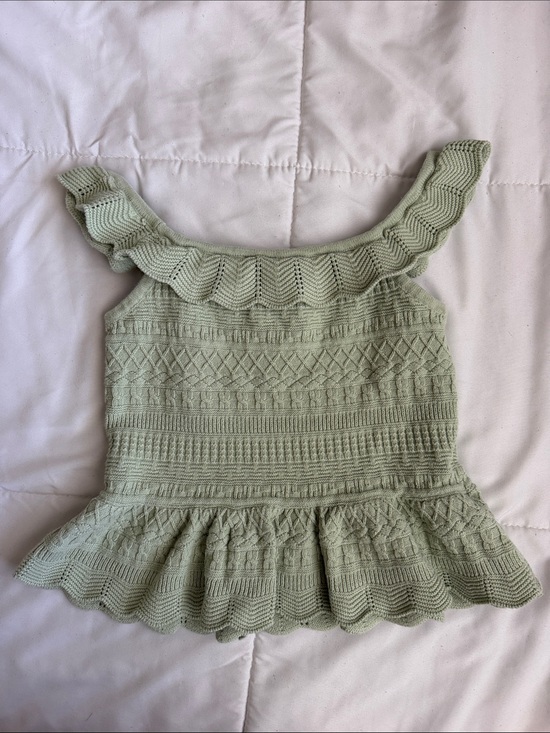 Janie and Jack Other - Girls Janie & Jack Knit Ruffle Peplum Tank Top - Light Sage Green